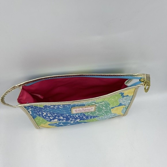 Estee Lauder Lilly Pulitzer Cosmetic Makeup bag Blue Green Gold Trim - Picture 13 of 16